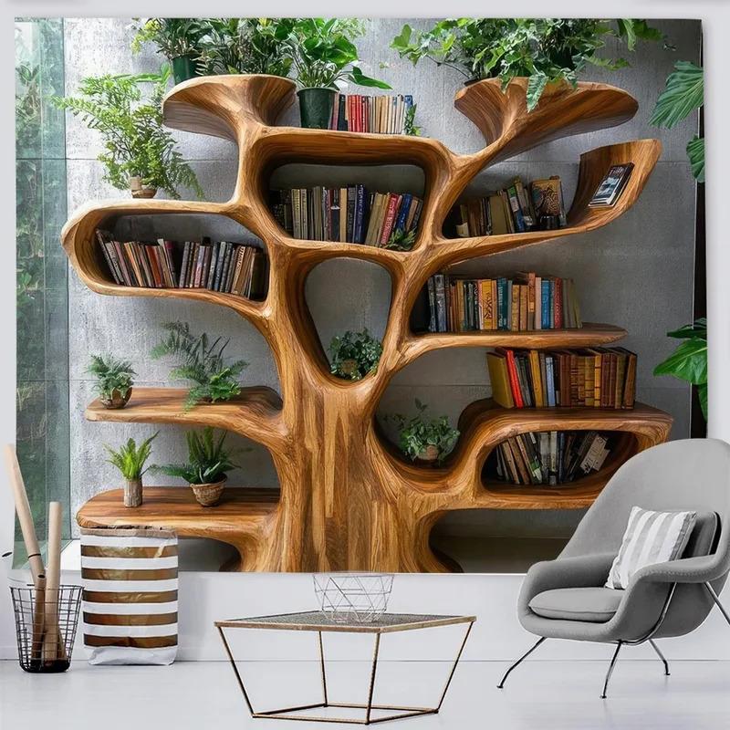 Tapeçaria de Prateleira de Árvore Natural Que Trouxe Uma Vibração de Floresta Fresca Ideal Para Decoração de Home Office Casa de Hóspedes e Leitura de Livros