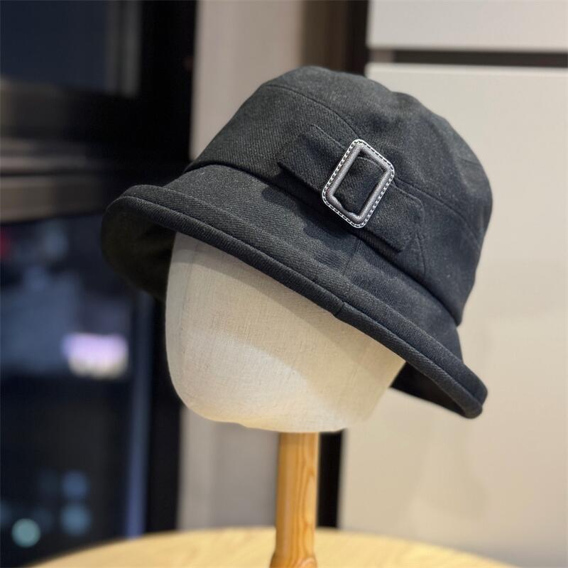 Ins Wind Big Eaves Buckle Hat Autumn and Winter Bucket Hat Men and Women Harajuku Casual Solid Color Basin Hat Warm and Windproof