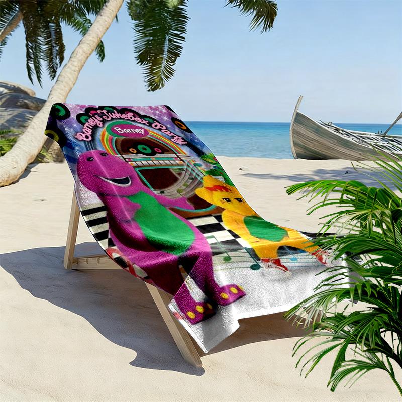 Barney Cartoon Print Beach Towel, Large Soft Quick Dry Towel for Beach Camping Swimming