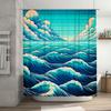 Ocean Blue Waves Shower Curtain with Clouds Waterproof Fabric for Bathroom Decor Artistic Modern Design 72x84 Inches