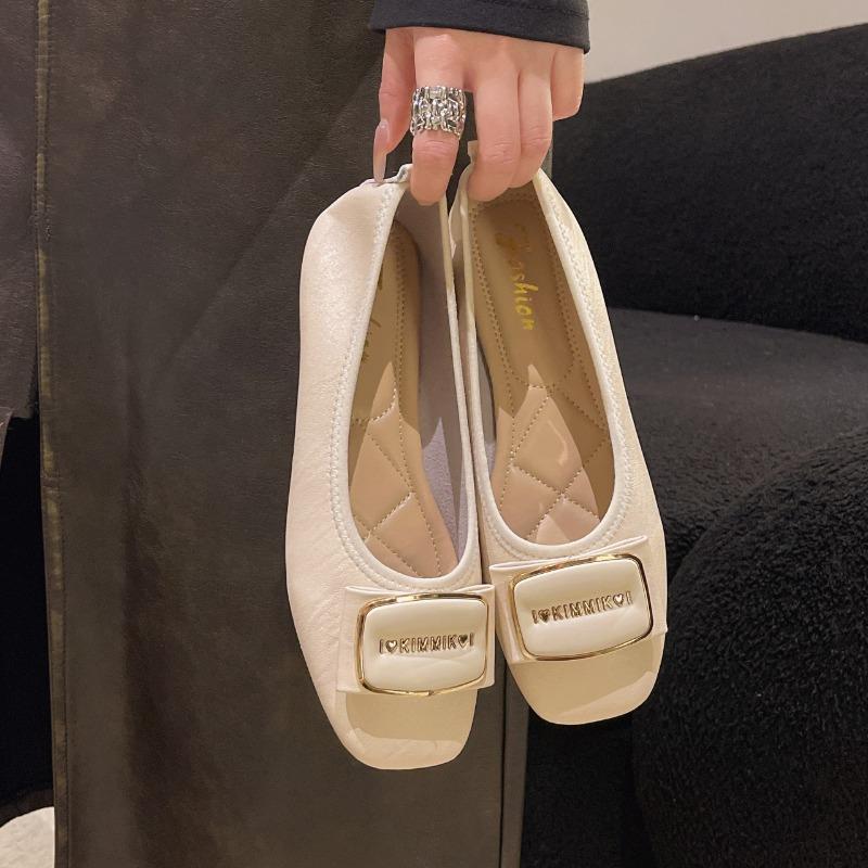 

Soft-soled women s shoes flat-soled square-headed soft leather single shoes women s new evening fairy square buckle versatile summer wind gentle 43 бежевий