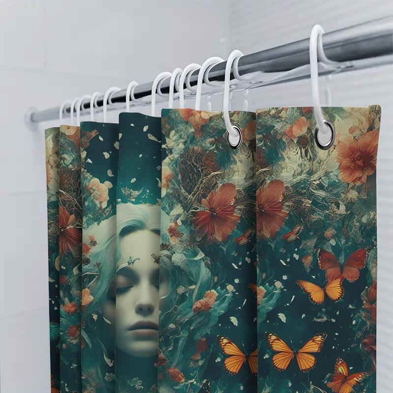 Bathroom Decor Shower Curtain Floral Butterflies Design with Customizable Text for Personalization in Home Decoration Supplies