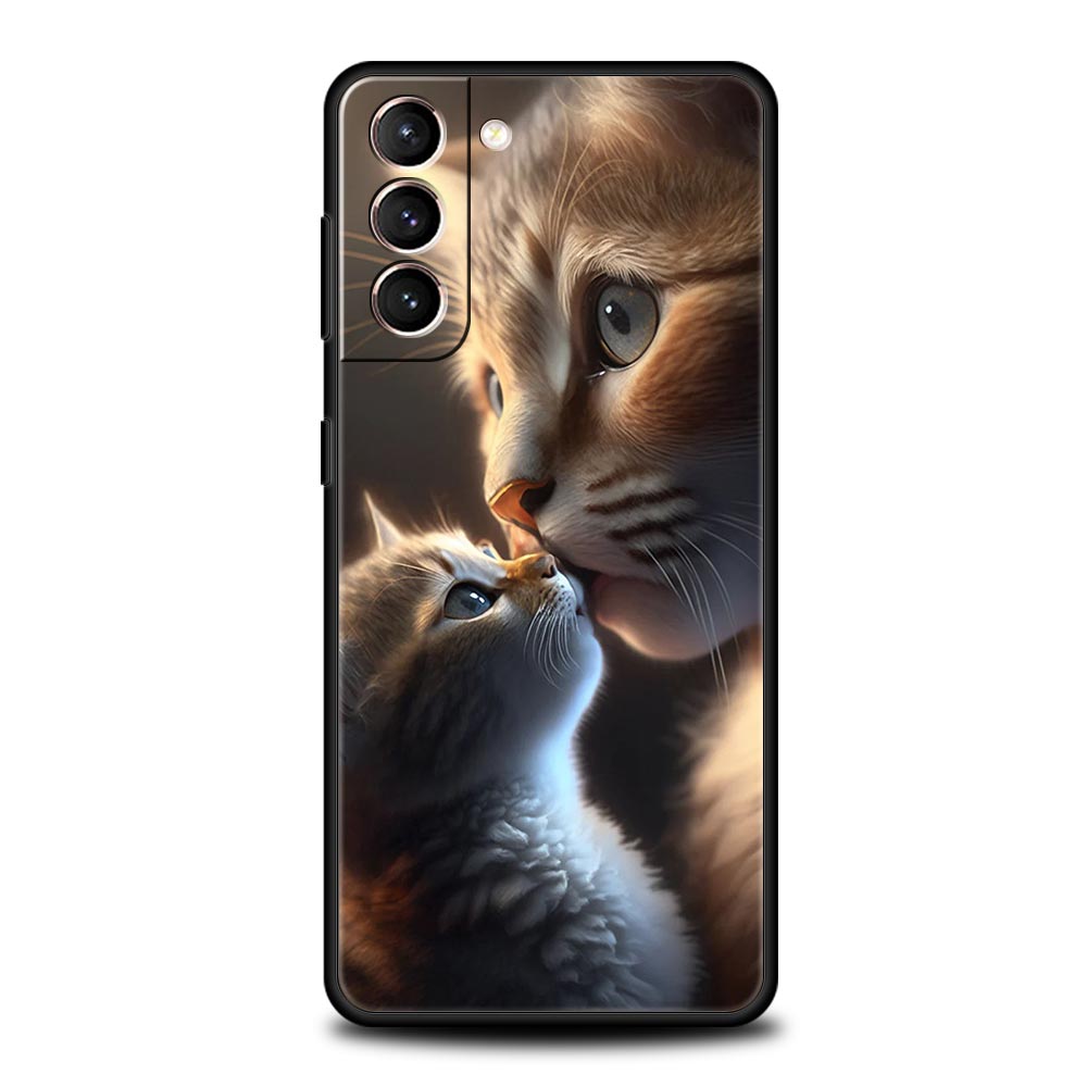 Kiss Cat Cute Kitten Phone Case For Samsung Galaxy S25 S24 S23 FE S22 Ultra S20 S21 5G S10 Plus S10E Soft Black Cover