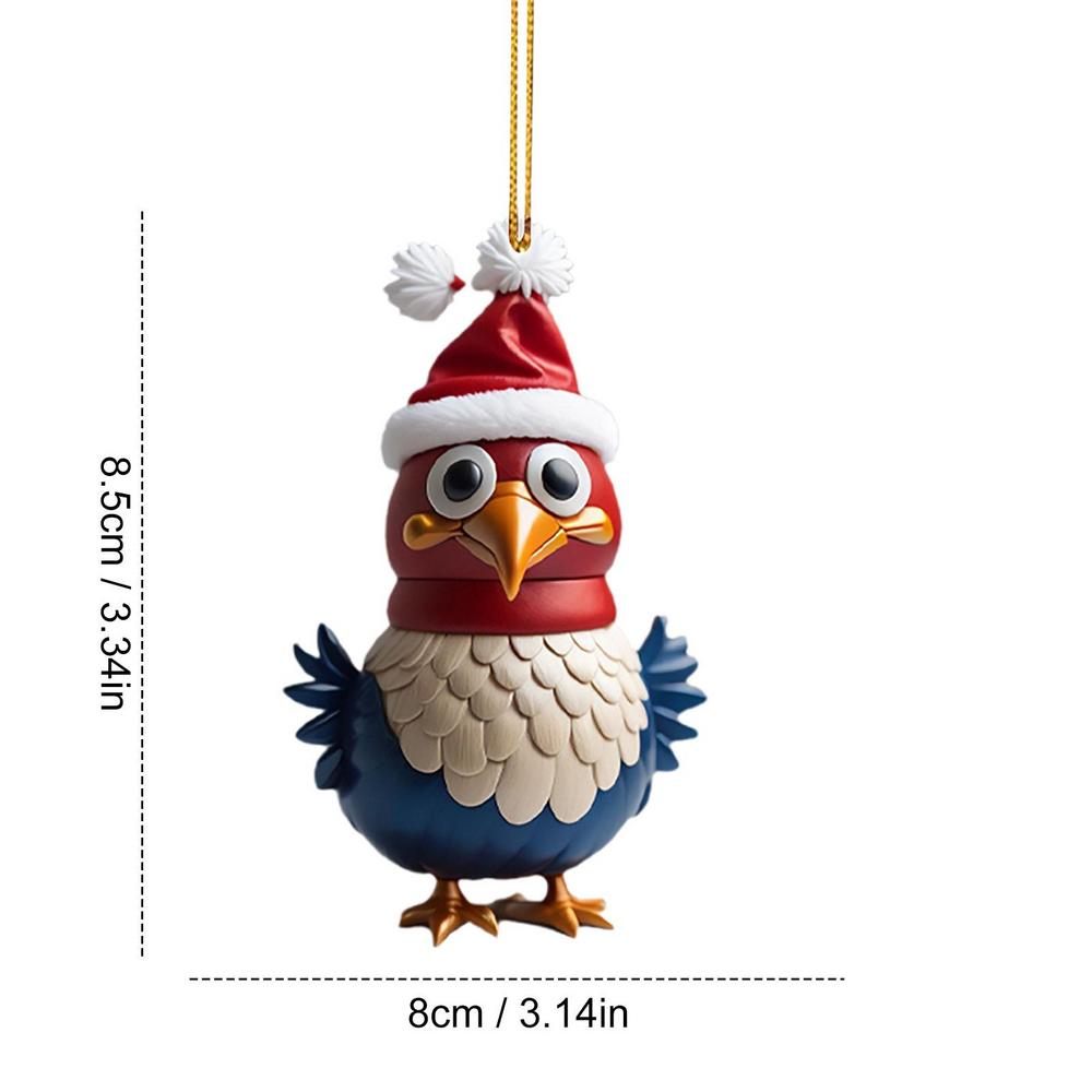 Funny Christmas Ornaments Acrylic 2D Cartoon Cute Christmas Rooster Rooster Ornament Funny Christmas Chicken For Living Rooms