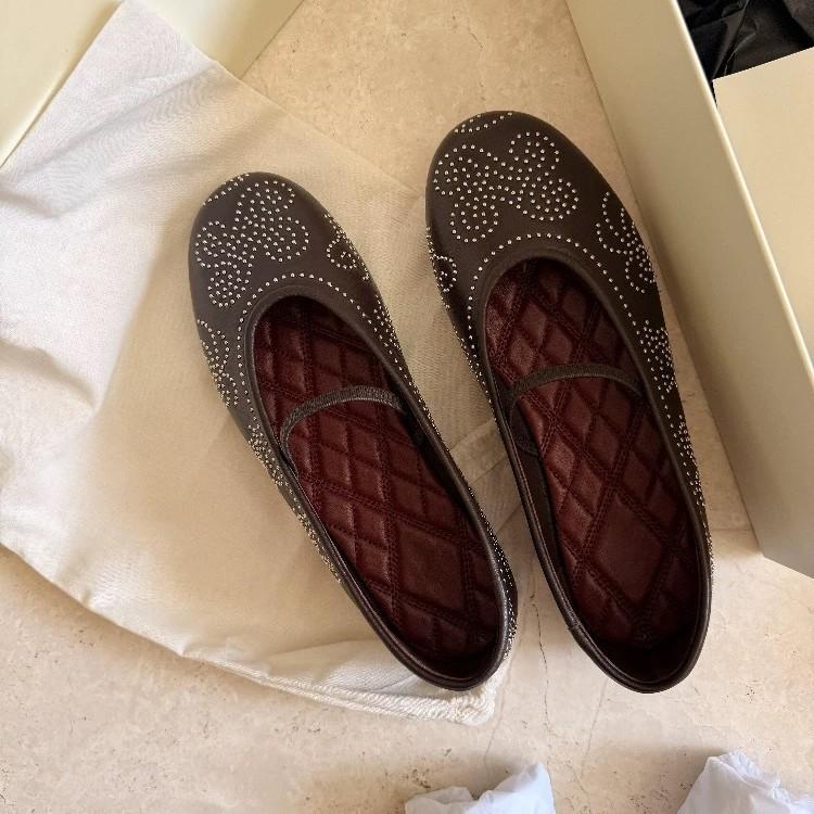 

Summer new round head beads one-word flat Mary Jane single shoes women s genuine leather small leather shoes 40 чёрный