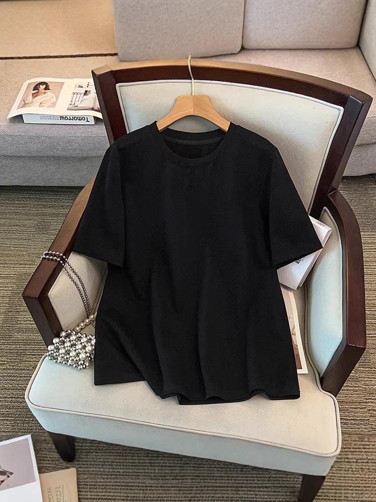 2026 Summer Plus Size Women's Solid Color Slimming Short Sleeve Top - Round Neck, Loose Fit
