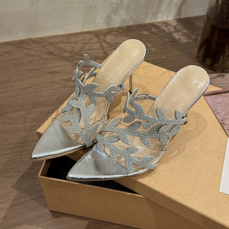 Fashion Black Rhinestone Leaf Cool Drag New Spring and Autumn Pointed Patent Leather Temperament Beautiful Stiletto High Heels