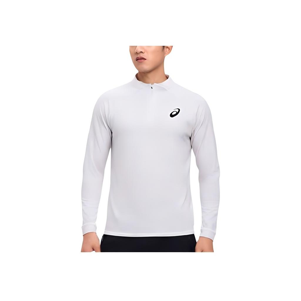 Asics Comfortable Soft Quick-Dry Breathable Lightweight Knitted Pullover Stand Collar Long Sleeve T-Shirt Men Tops White 2041A321-100
