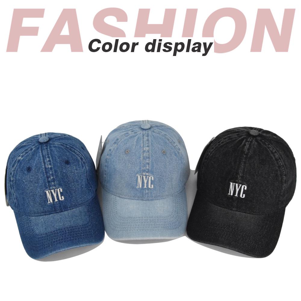 Vintage Distressed Embroidered Denim Baseball Cap with Curved Brim