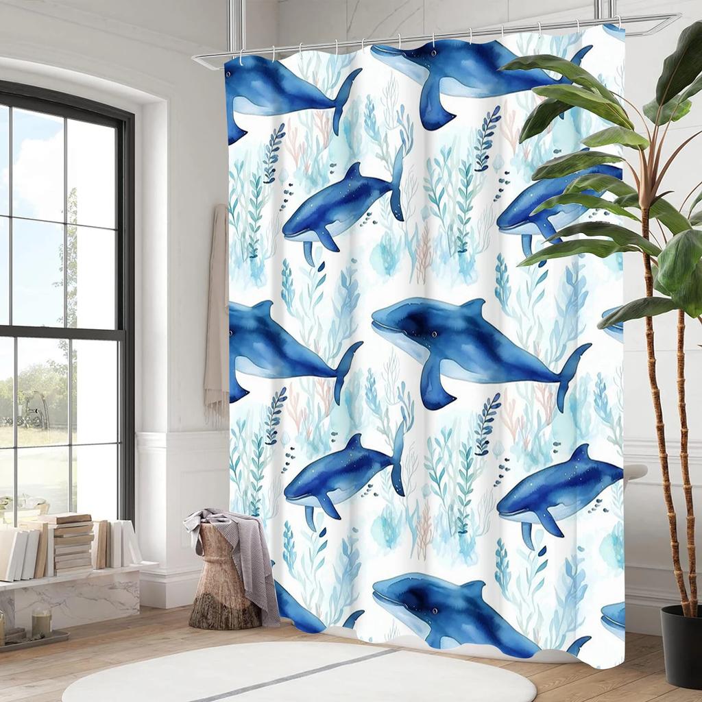 Cartoon Fish in water plants Bathing Curtain  Bathroom Shower Curtain Waterproof With 12 Hooks Home Deco