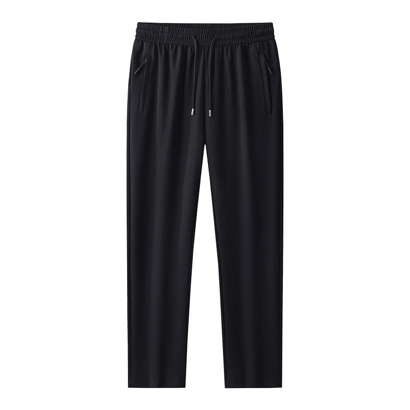 Men's Summer Ice Silk Zipper Pants - Lightweight, Loose, Elastic Straight-Leg, Quick-Dry, Trendy Korean Style Sportswear