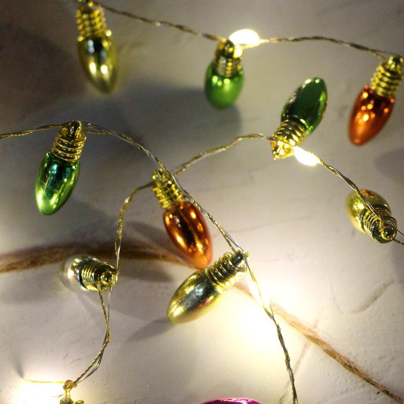 Christmas Beaded LED Bullet String Lights - Electroplated Bulbs, Tree Decoration Neon Lights