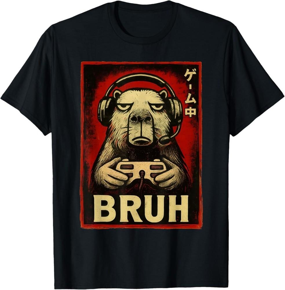 Funny Capybara Gamer Bruh Graphic Tee Men Gaming TShirt Unisex T-Shirt XXXXL