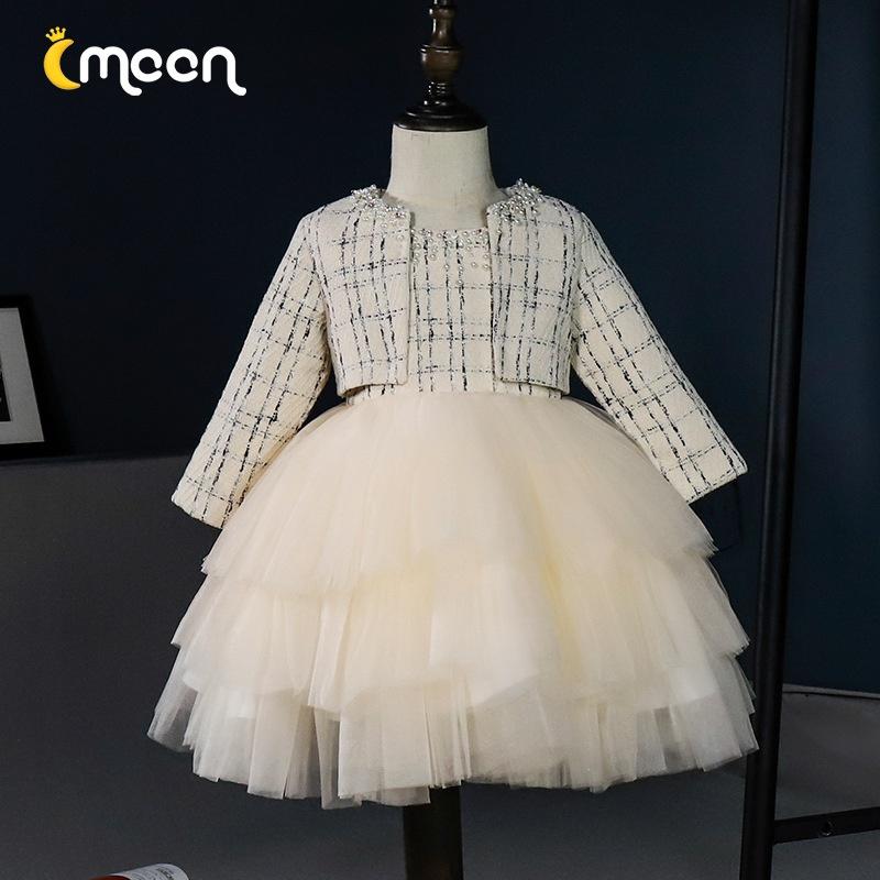 

Праздничное платье для годовалого возраста для девочки в западном стиле, свадебное платье с цветочным узором для девочек, расширенное утолщенное платье с длинными рукавами для годовалого ребенка, принцесса на день рождения