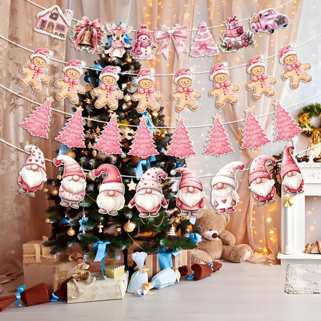 Christmas Decorations, Flag-Raising, Scene Atmosphere Setting, Decorative Ribbons, Hanging Ornaments, Hanging Decorations, And Colorful Flags
