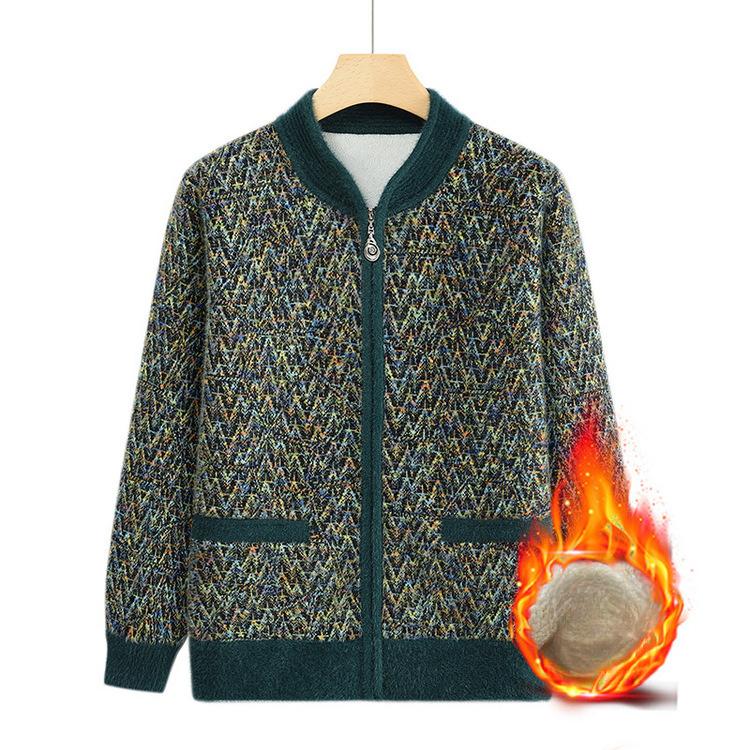 

Autumn and Winter Velvet Thickened Warm Jacket Mother Cardigan Old Lady Casual Clothes for The Elderly 4XL зелёный