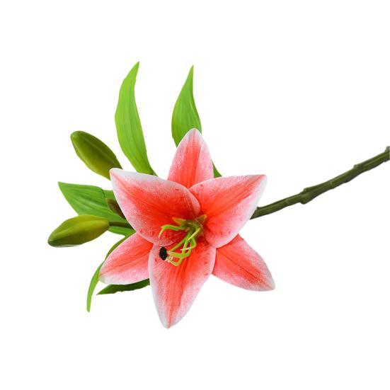 Artifical Lily Flower Full Bloom Faux Lily Flower 1 Head 2 Buds Fake Real Touch Lily Branch for Home Party Wedding Table Centerpiece Decor