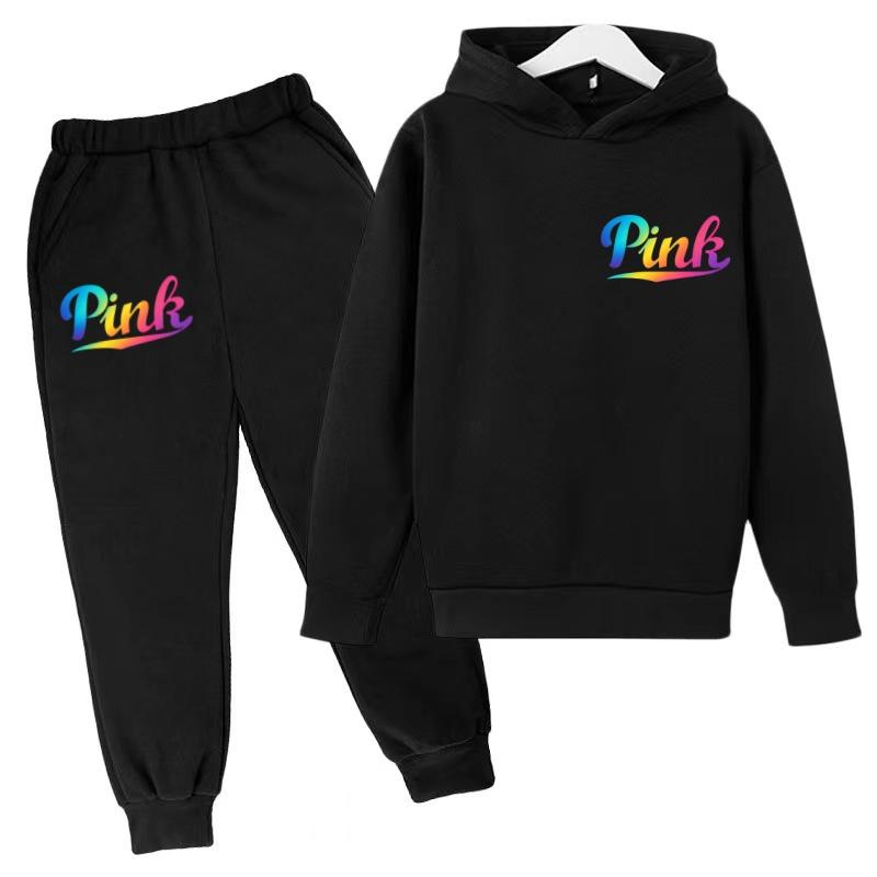 Kids Hoodie Pink Letters Print Coat Boy Girl Toddler 3-12 Years Charming Casual Clothing Top+Pants 2P Leisure Sports Fashion Set