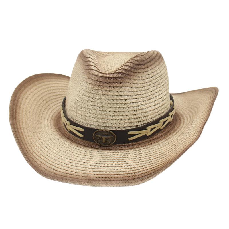 Cross-Border Foldable Windbreak Rope Top Hat Outdoor Beach Handsome Sun Hat Spring And Summer New Men'S And Women'S Western Denim Straw Hat