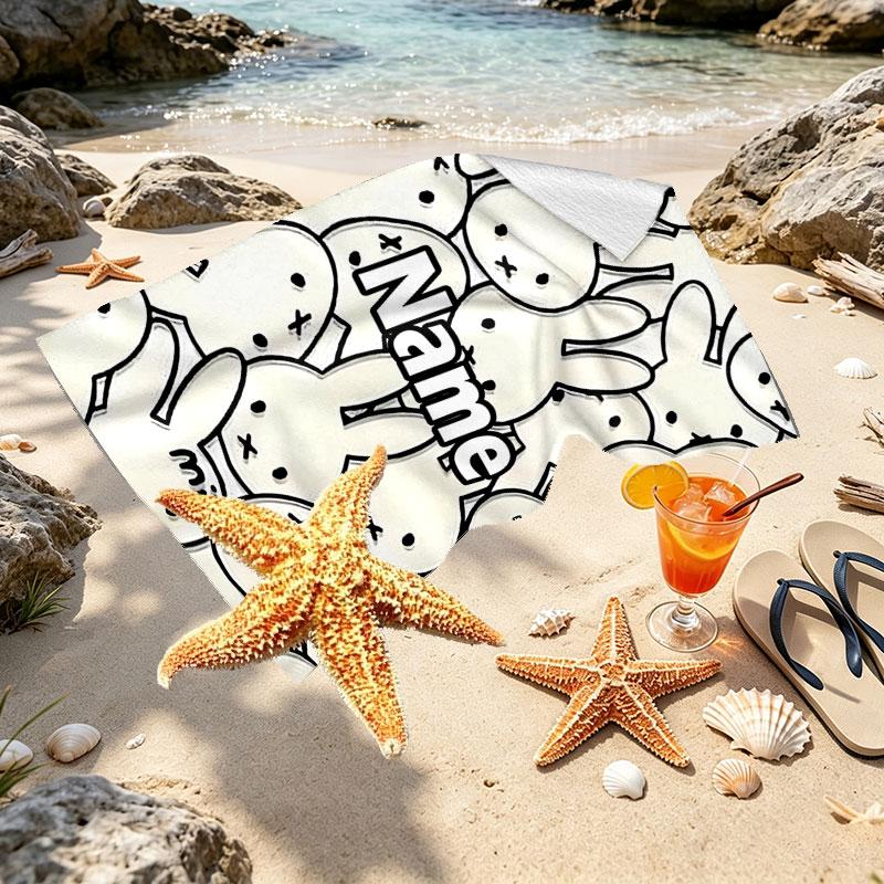 Custom Name Personalized Miffy Print Beach Towel, for Trip Camping Beach Party Home Decor, Birthday Gift for Family & Friends