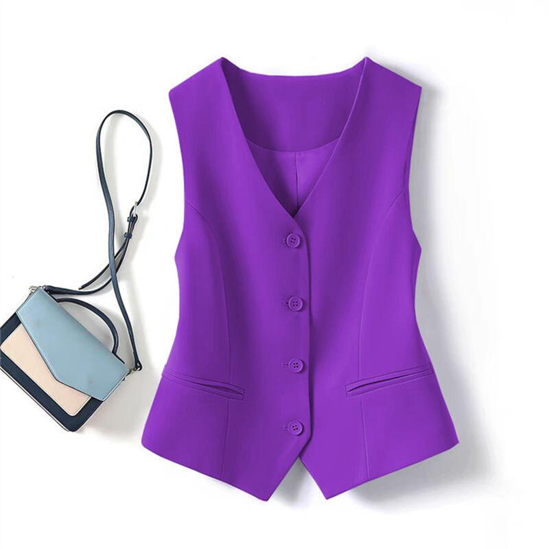 Frühling Sommer Koreanische Mode Weste Damen Kurz Mode V-Ausschnitt Ärmellos Lässig Blazer Weste Mäntel Damen Oberteile