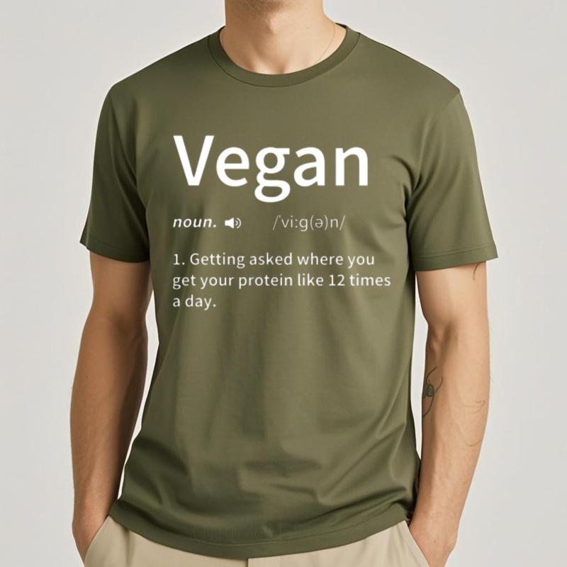 Solid Color Men Oneck T Shirt Casual Vegan Definition Protein Question Daily Humor TShirt Minimalist Men Teeshirt Mens Tshirt