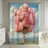 1Pc. Floral Hot Air Balloon Shower Curtain, Elegant Pink Peony, Romantic Scenery, Bathroom Decor, Polyester Fabric, Includes