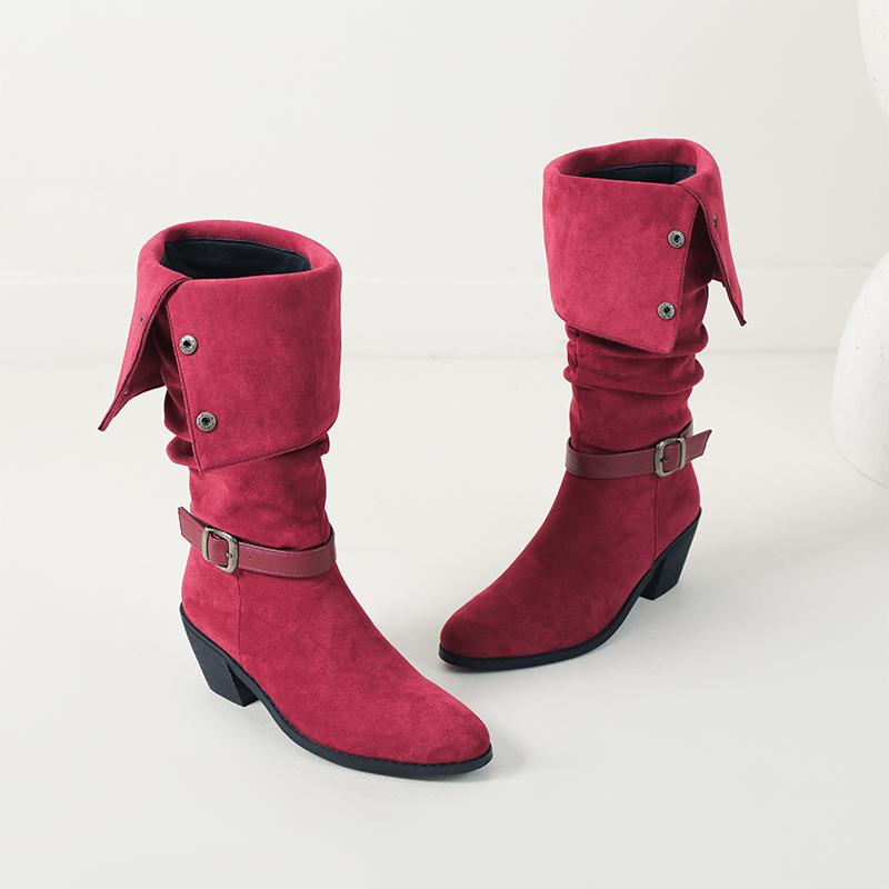 Women's high-heeled boots autumn and winter new thick-heeled suede mid-boots in size