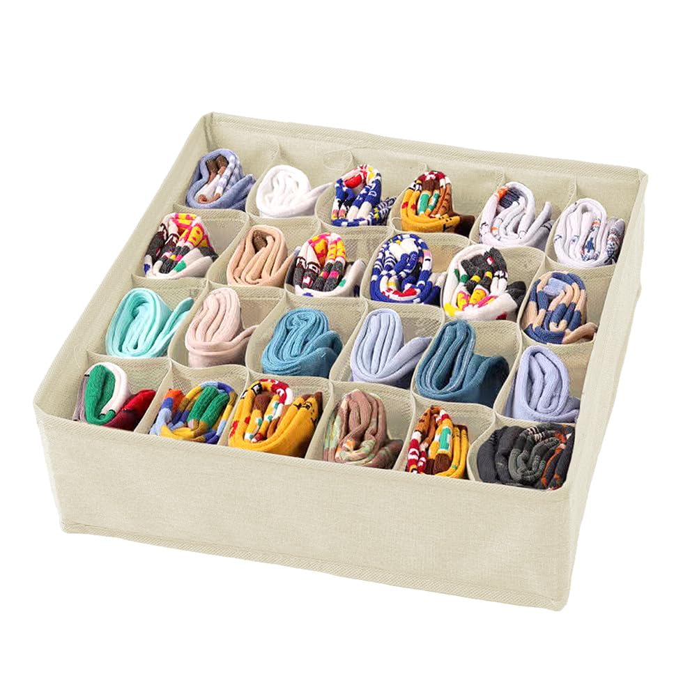 

Ящик для хранения одежды 24 для складного органайзера одежды, Разделители, Отсеки, Нижнее белье, Носки, Галстуки, (бежевый)