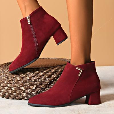 Bottines à Talon Carré pour Femme Mode et Décontractées Bout Pointu Cuir Dessus Fermeture Éclair Latérale Bottines Bottes Femmes à Lacets