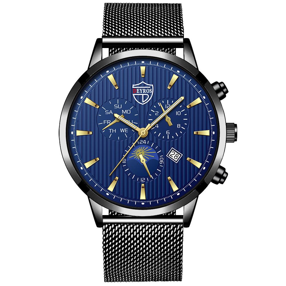 Men'S Stainless Steel Fashion Luminous Calendar Watch Quartz Watch