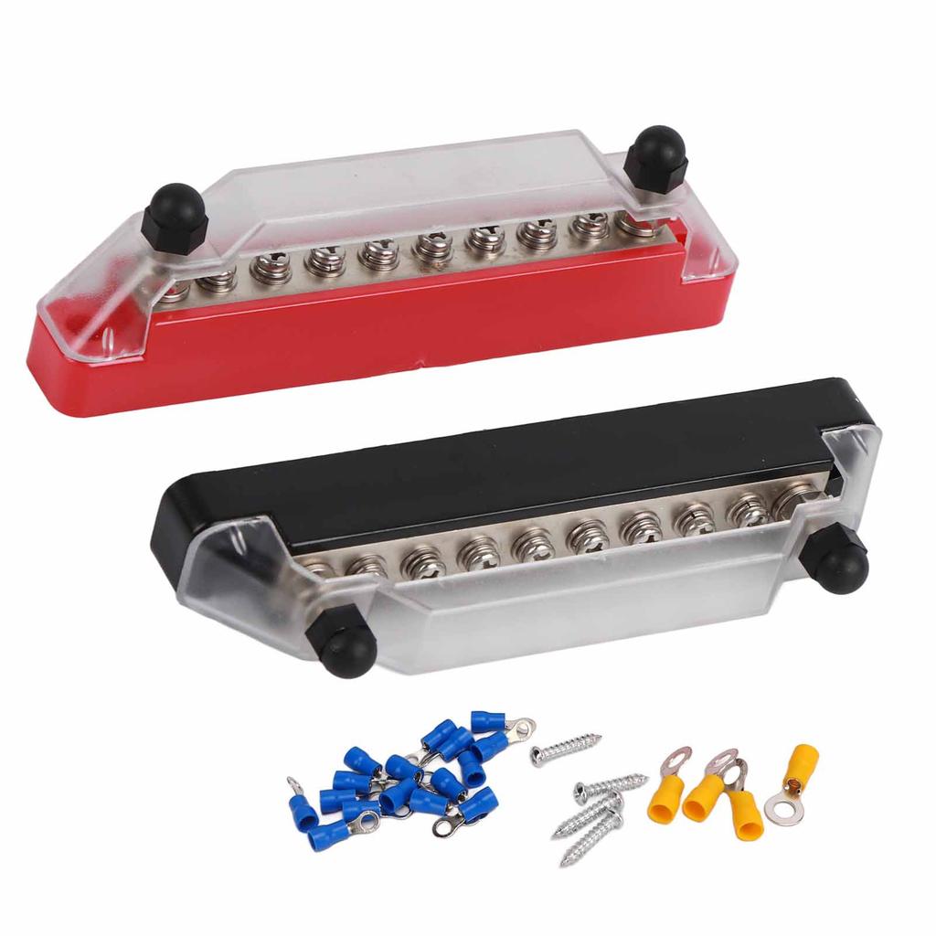 1 Pair 48V 150A 10 Terminal Bus Bar with 20 Terminals Power Distribution Terminal Block for Car RV Stud M6x2  Screw M4x8