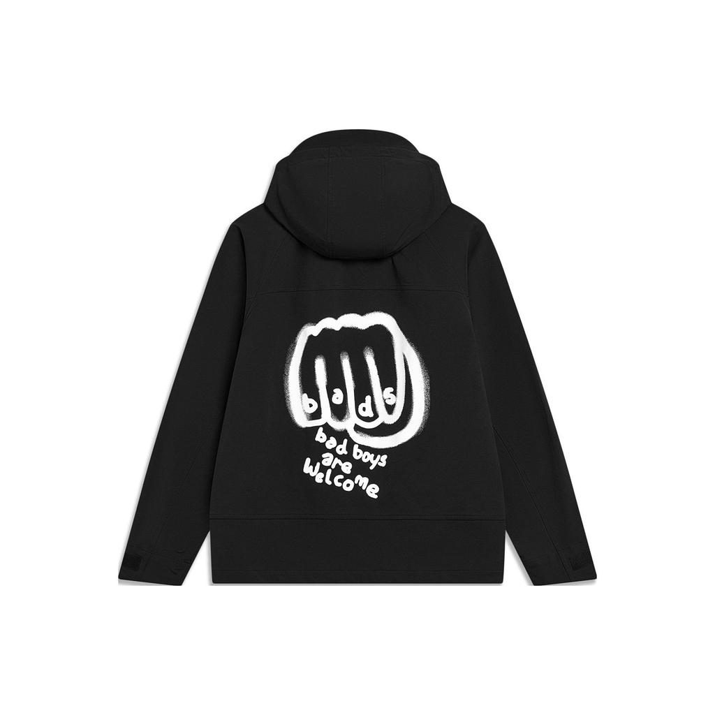 Li Ning Badfive Back Graphic Printed Zip-Up Hooded Sports Jacket Men Jackets Black AFDT671-3