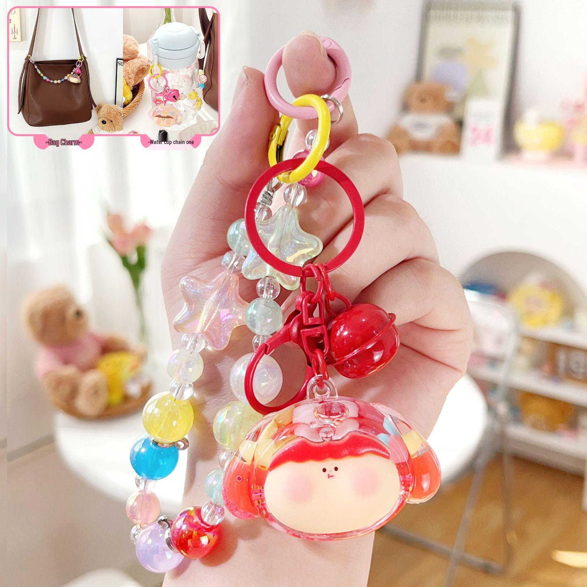 Lilith Glitter Mini Dog Head Acrylic Keychain - Cute Oil-Filled Doll Pendant Gift Random Bead Color