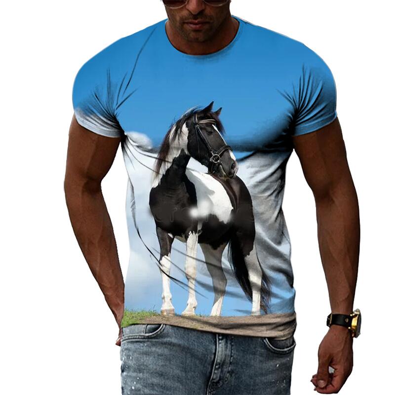 Summer Fashion Graphic Animal Horse T Shirts For Men Casual 3D Print Tee Hip Hop Harajuku Personality Round Neck Short Sleeve