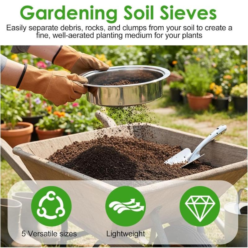 Professional Compost Sieve Set Rust Proof Stainless Steel Texture Garden Sieve Suitable for Gardeners and Farmers