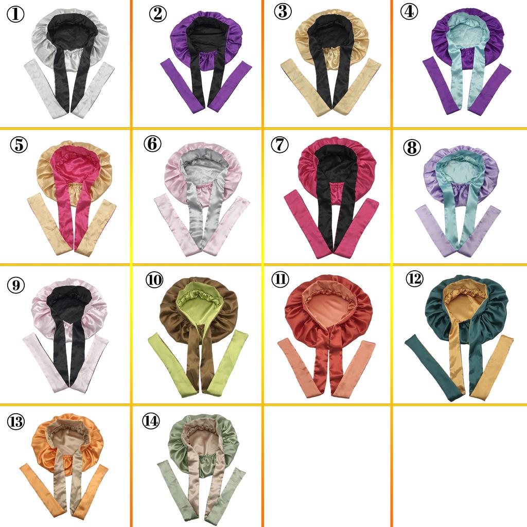 Luxury Silk Women Bonnet with Long Head Tie Hairbands Designer Hair Bonnets Satin Bonnet