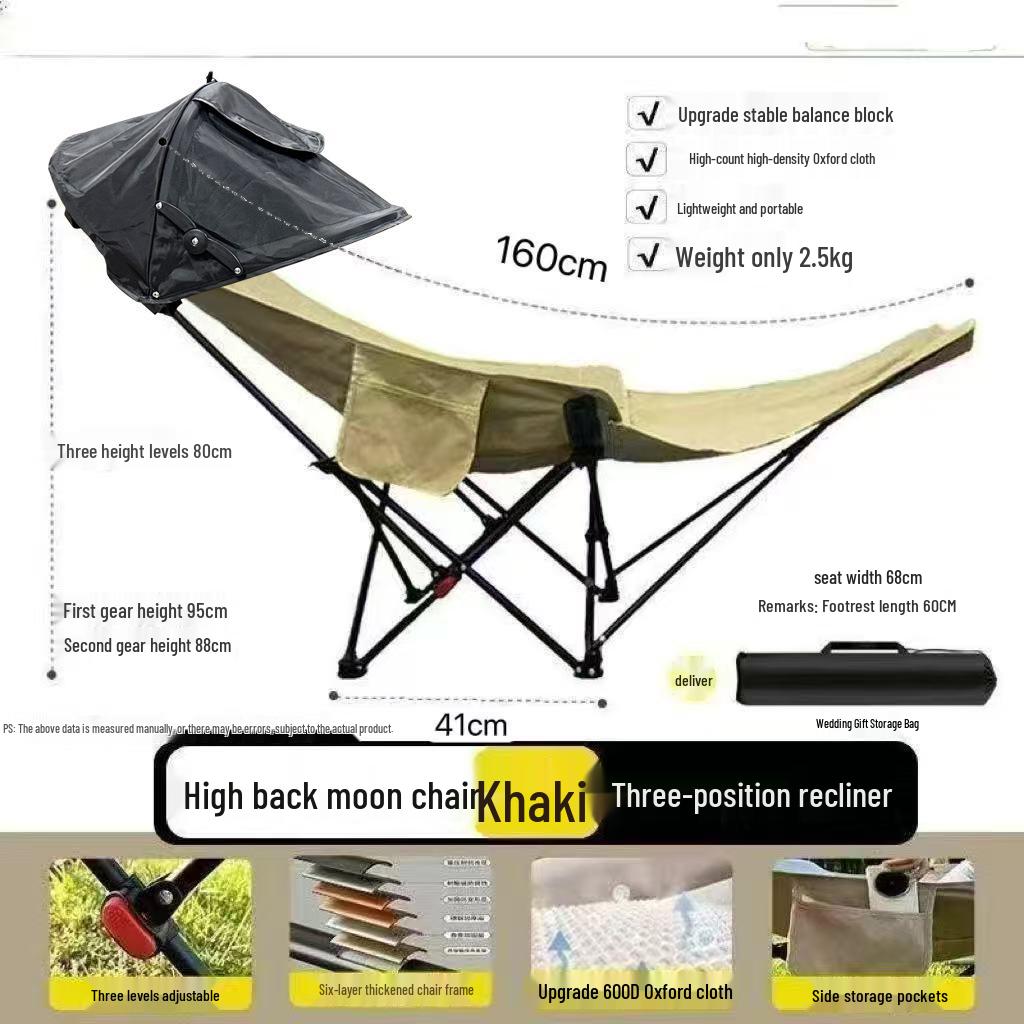 Portable Folding Three-Speed Adjustable Lounge Chair with Leg Rest for Camping and Picnics