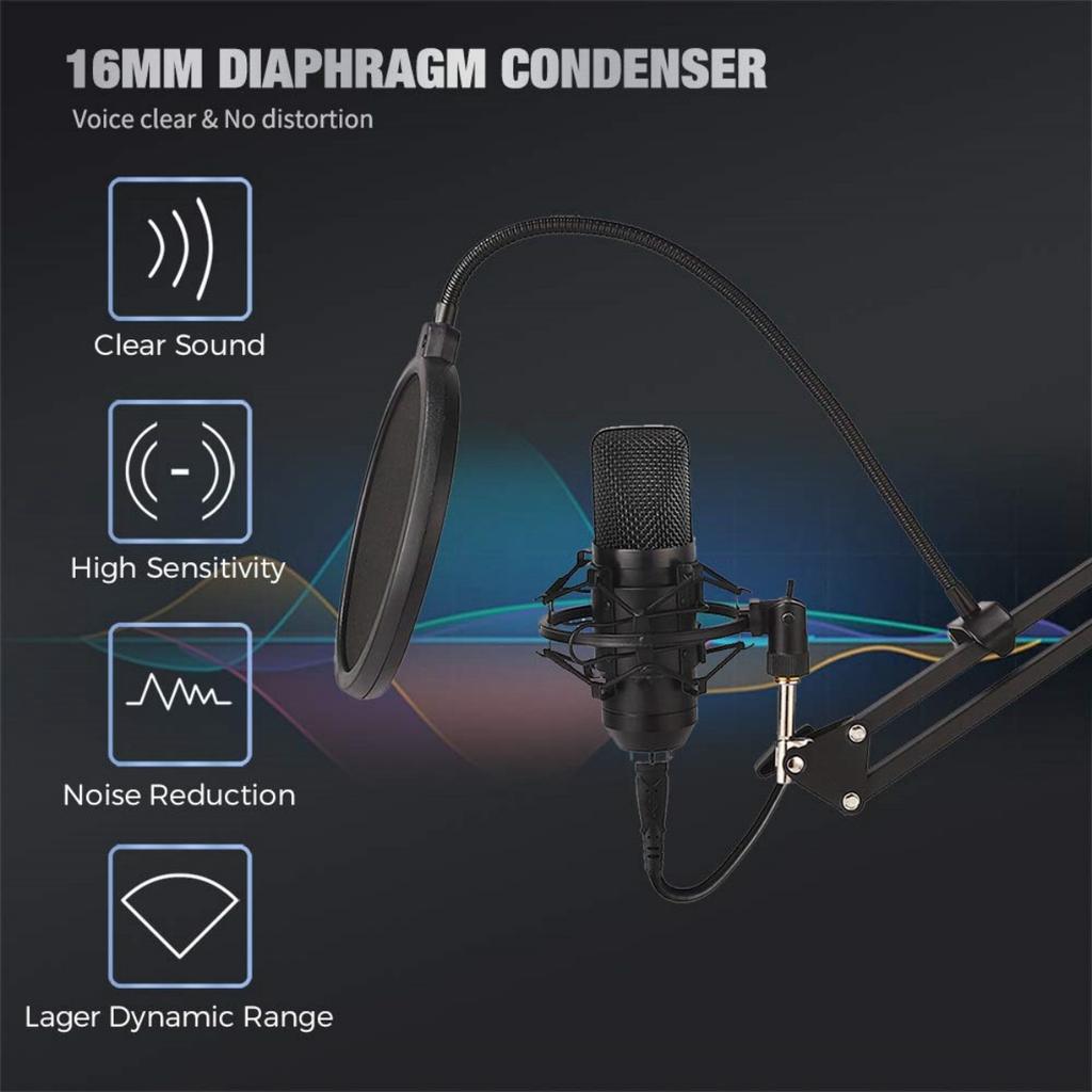 Microphone Studio Professional Live Broadcast Singing Recording Microphone Kits with Suspension Scissor Arm & Metal Shock Mount