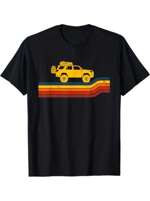 Camiseta para hombre vintage 4x4 Aventura todoterreno Gráfico-Diseño retro de SUV duradero-100% algodón Cuello redondo Manga corta Estampada.
