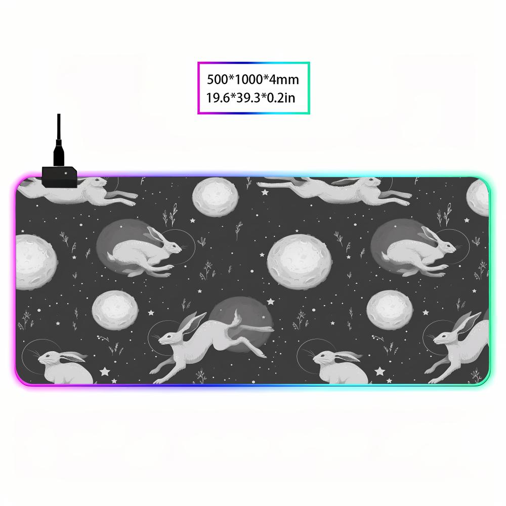 The white rabbit running on the moon Mouse Pad RGB Gaming Mouse Pad HD Gamer Large LED Light XXL PC Computer pad Non-slip