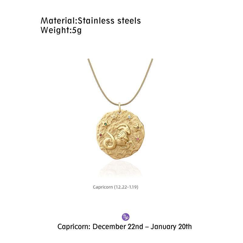 Embossed Three-Dimensional 12 Constellation Female Pendant Titanium Steel Necklace Capricorn [with Snake Bone Chain]