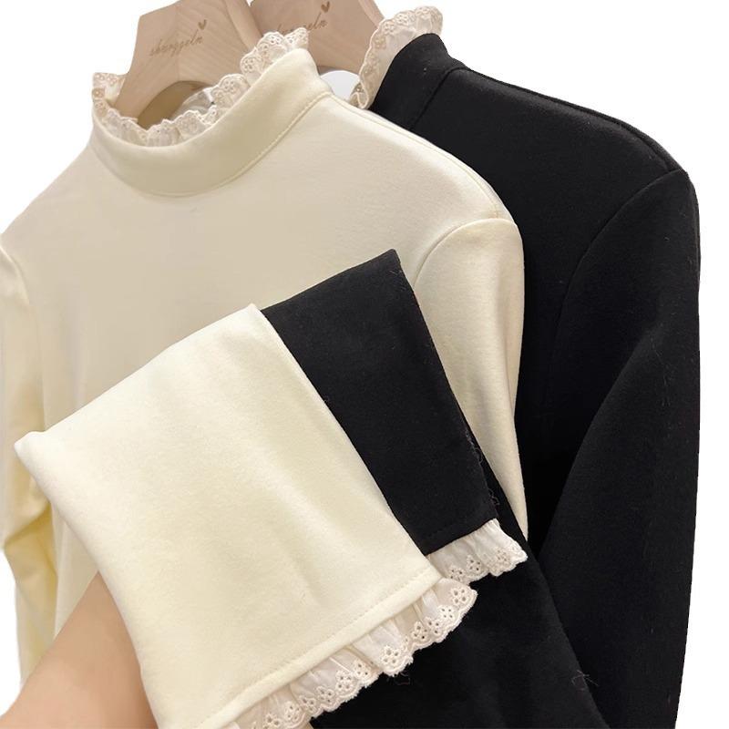 Australský sametový prošívaný krajkový poloviční rolák spodní tričko dámské podzimní a zimní štíhlé teplé vnitřní top