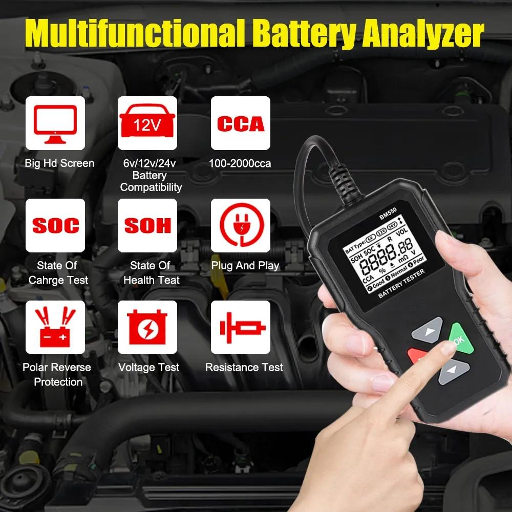 Nový 1ks tester baterií BM550 100-2000 CCA testovací analyzátor diagnostický nástroj detektor příslušenství pro auto, motocykl, nákladní automobil, přívěs
