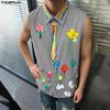 INCERUN Mens Casual Sleeveless Shirt Lapel Collar Button Down Funny Cartoon Graffiti Print Holiday Tank Tops