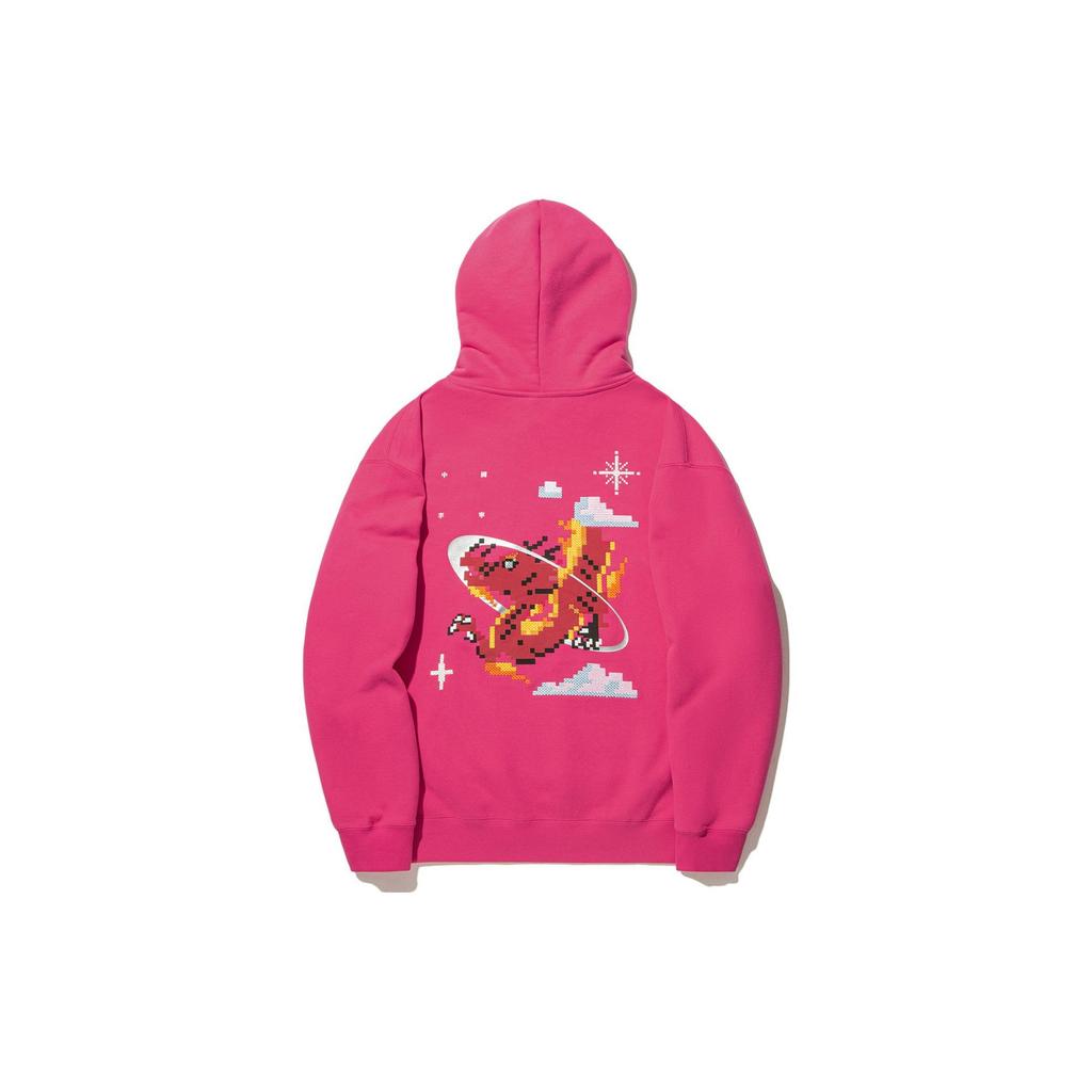 Li Ning Daily Prosperity Series Snowflake Totem Loose Pullover Hoodie Men Hoodies Tree-Plum-Red AWDU337-4