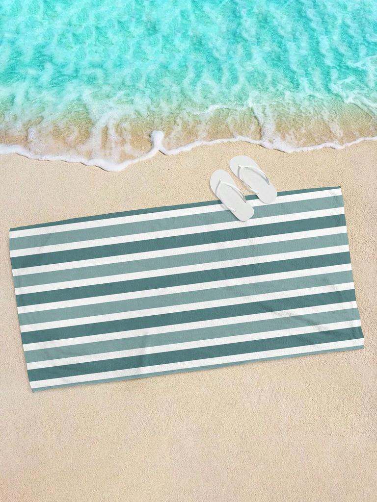 Couple Size Striped Beach Towel, Soft Absorbent Polyester Fabric, Modern Knit Design, Ideal for Travel, Vacation, Pool & Camping