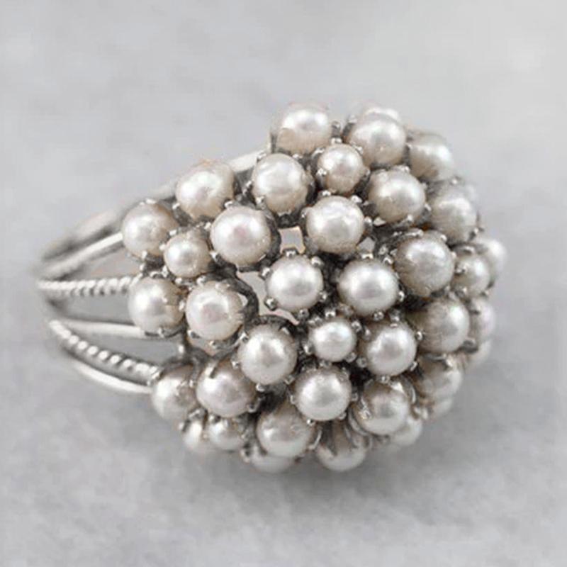 CAOSHI Wunderschöne Imitationsperlen-Strauß-Design-Ringe für Damen Ästhetische Verlobungs-Hochzeitsfeier-Accessoires Statement-Schmuck 8 gray