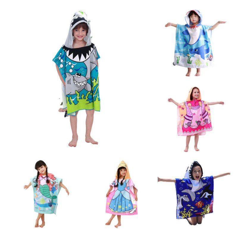 Kids Hooded Robes Bath Towel Super Absorbent Beach Shawl Boy Girl Swim Cartoon