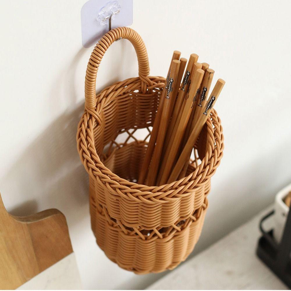 Brown Wall Mounted Storage Basket Hand-weave Flower Basket Durable Hanging Basket  Home Decoration